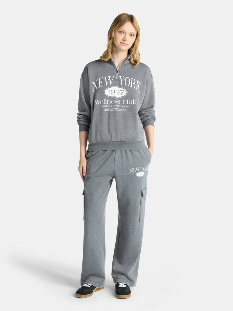 No Boundaries Mineral Wash Quarter Zip-Up Graphic Pullover