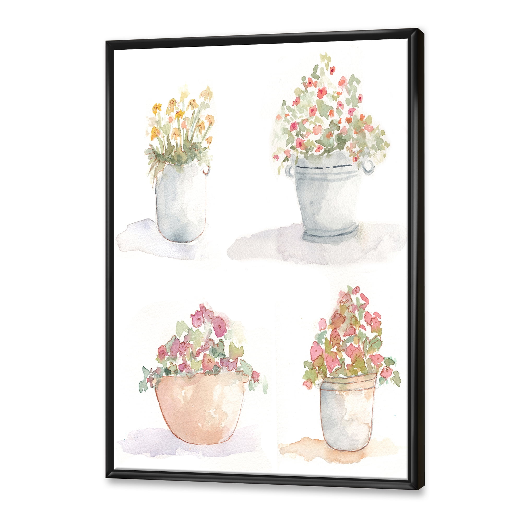 Designart 'Abstract Four Outdoor Flower Pots' Traditional Framed Canvas Wall Art Print