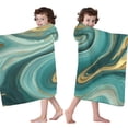 thumbnail image 4 of Teal Marble Gold Wave Pattern Hooded Bath Towel，60"x35" for Ages 3 To 12 Kids, Quick Dry Lightweight Soft Microfiber Hood Beach Towel Cover Up for Kids, 4 of 7
