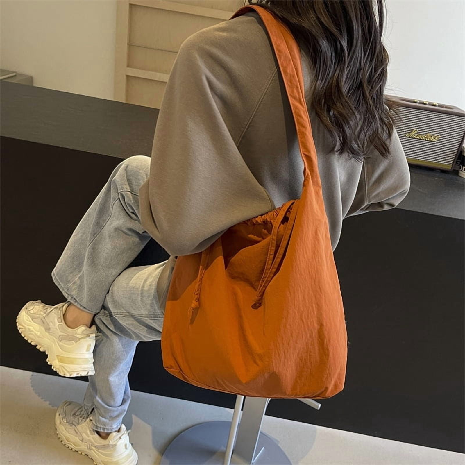 New nylon fabric bag, trendy Japanese-style simple solid color tote bag, casual large-capacity versatile shoulder bag, cross-border backpack