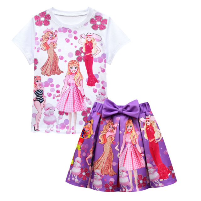 Nouvelle Robe de Cosplay pour Enfants Filles Impression 3D Manches Courtes Jupe Plissée avec Sac