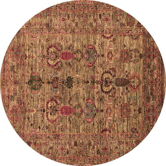 Ahgly Company Indoor Round Oriental Brown Industrial Area Rugs, 5' Round