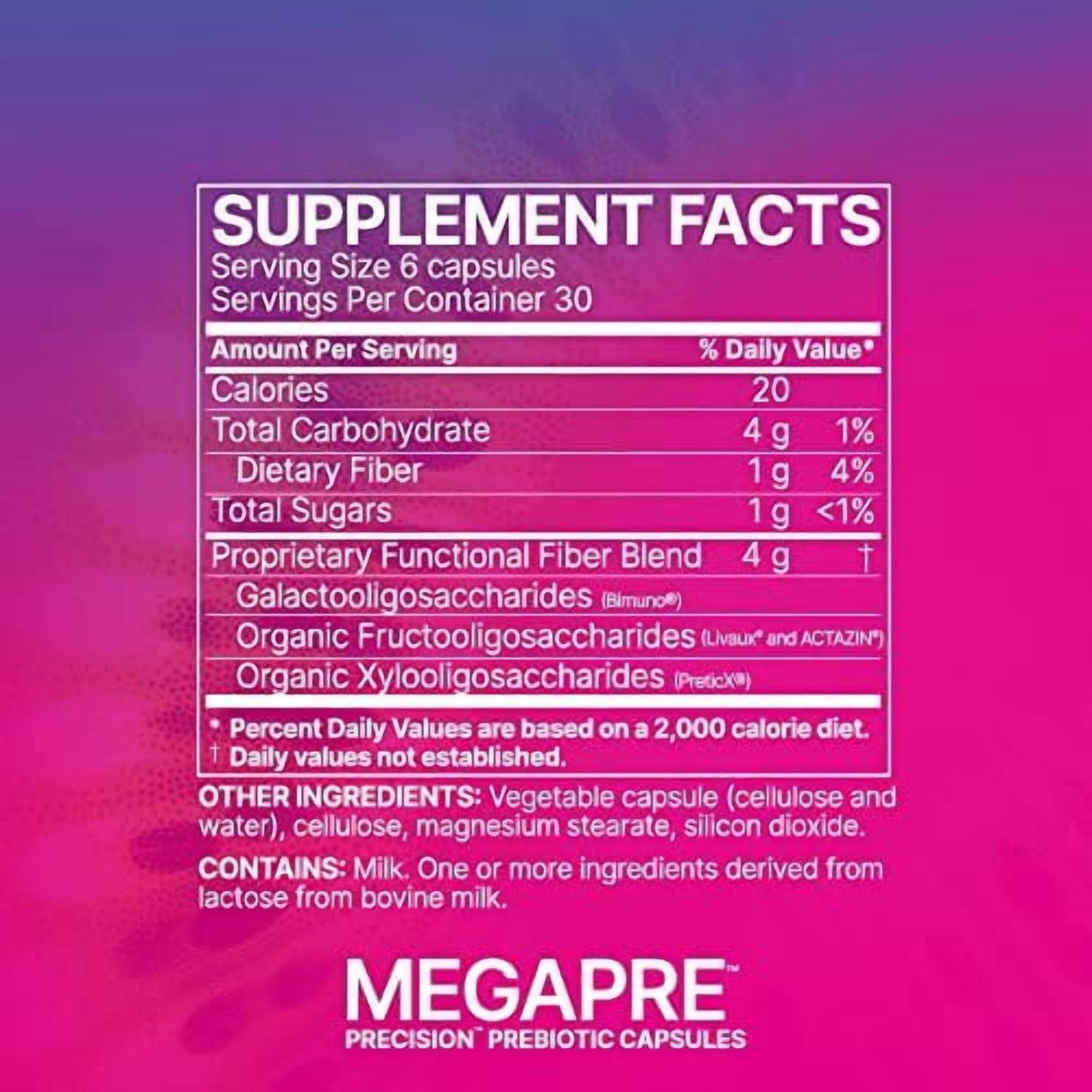 Microbiome Labs MegaPre Prebiotic Fiber Supplement in Vegetable Capsules - Prebiotic Supplement with Clinically Tested Oligosaccharides - Support Microbial Diversity & Gut Health 180 Capsules