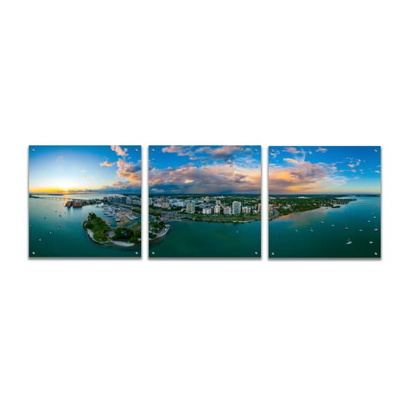 Epic Art 'Sarasota Sunset 2' by Epic Portfolio, Acrylic Glass Wall Art, 3 Piece Set, 72" x 24"