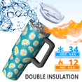 thumbnail image 5 of 40oz Tumbler with Handle and Straw, Vacuum Insulated Stainless Steel Travel Mug, Fits Car Cup Holder, Daisy Floral Print, 5 of 6