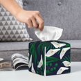 thumbnail image 4 of Tissue Box Cover, Calla Lily Flowers Blue Leather Tissue Box Holder - Tissue Case Facial Paper Organizer for Bathroom, Vanity Countertop, Tabletop, Car, Night Stands, 4 of 7