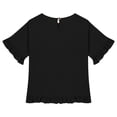 thumbnail image 4 of Faraee Cotton Linen Shirts for Girls 2026 3/4 Sleeve Ruffle Hem Oversized Blouse Kids Loose Fit Crewneck Tops for Summer Beach Vacation 5-15 Years Black, 4 of 6