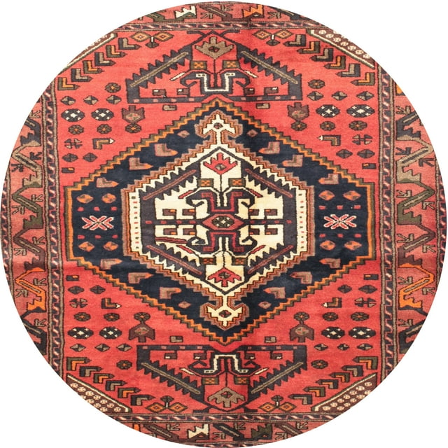 Ahgly Company Machine Washable Indoor Round Traditional Rust Pink Area Rugs, 3' Round