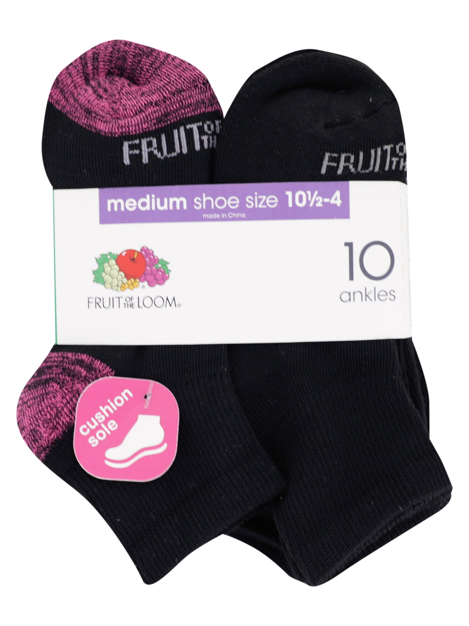Fruit of the Loom Girls Cushion Ankle Socks, 10-Pack