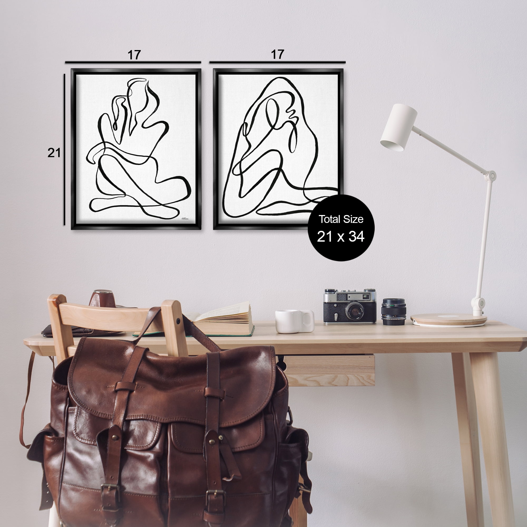 Stupell Industries Minimalist Female Figure People Painting Black Floater Framed Canvas Art Print Wall Art, 17 x 21, Set of 2