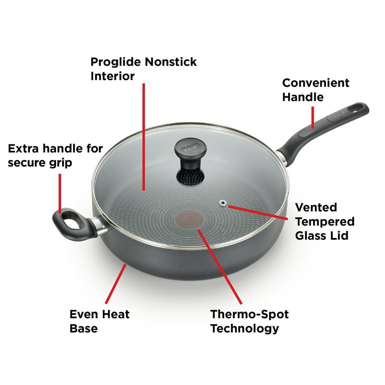 T-fal B36290 Specialty Nonstick 5 Quart Jumbo Cooker Saute Pan with Glass  Lid, Black