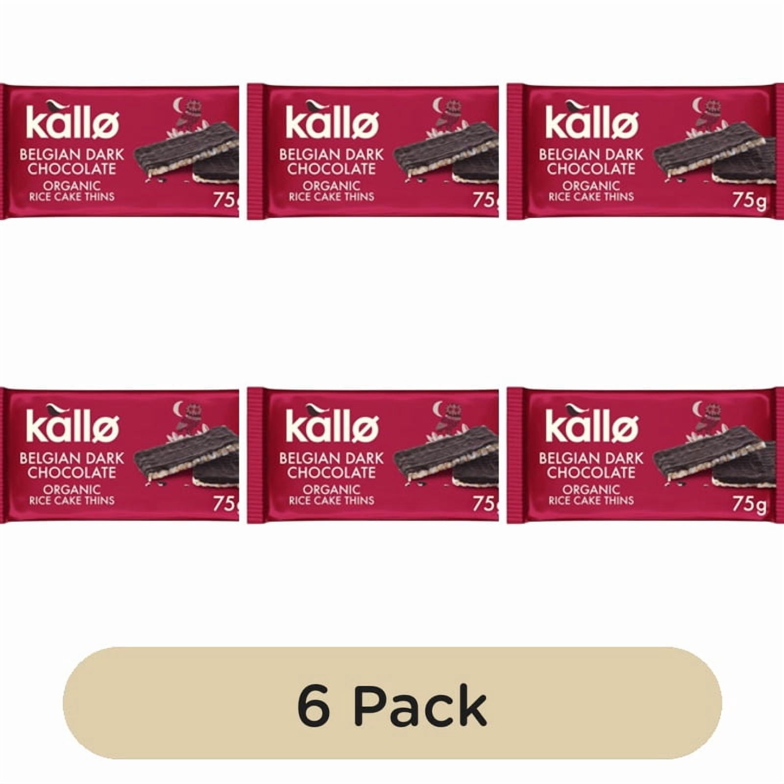 Kallo Belgian Dark Chocolate Organic Rice Cake Thins 75g, British Import (Pack of 6)