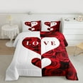 thumbnail image 2 of jejeloiu Rose Loves Pattern Queen Comforter Set,Romsntic Valentins'S Day Bedding Sets,Red White Bedding Comforter Set For Men Women,Luxury Bedroom Decor Reversible,3pcs, 2 of 8