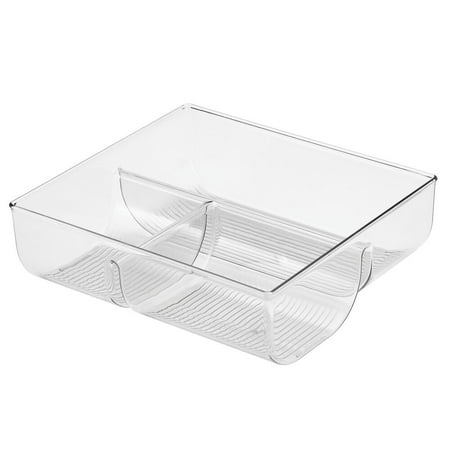 mDesign Plastic Food Storage Container Lid Holder, 3-Compartment Plastic Organizer Bin for Organization in Kitchen Cabinets, Cupboards, Pantry Shelves - Clear