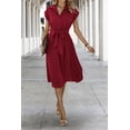 thumbnail image 2 of NAYAOTO Womens Casual Midi Dresses Solid V Neck Short Sleeve Button Shirt Belted Dress with Pockets for Spring Summer 2026, 2 of 7