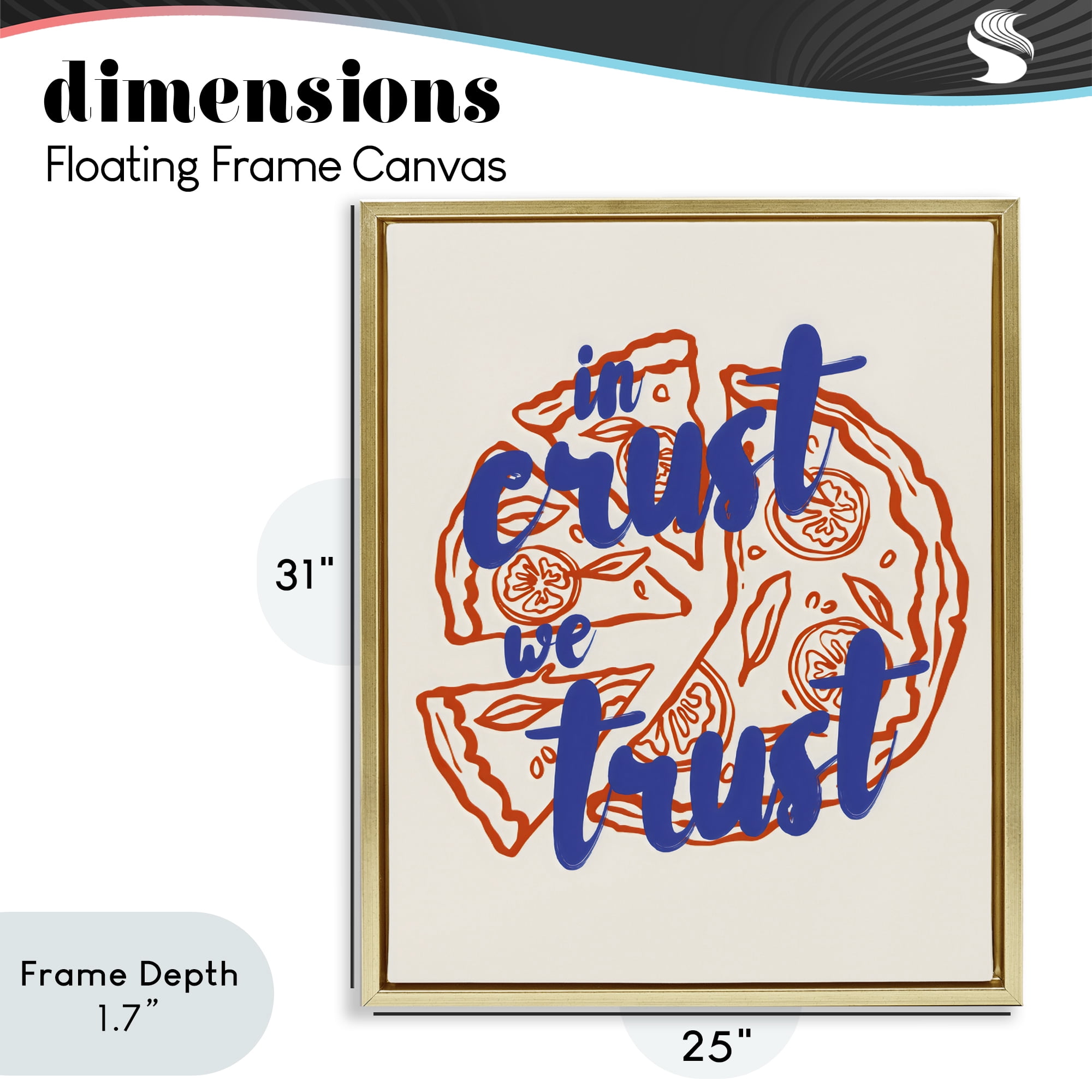 Stupell Industries In Crust We Trust Pizza Gold Framed Floater Canvas Wall Art, design by The Prints Vibe