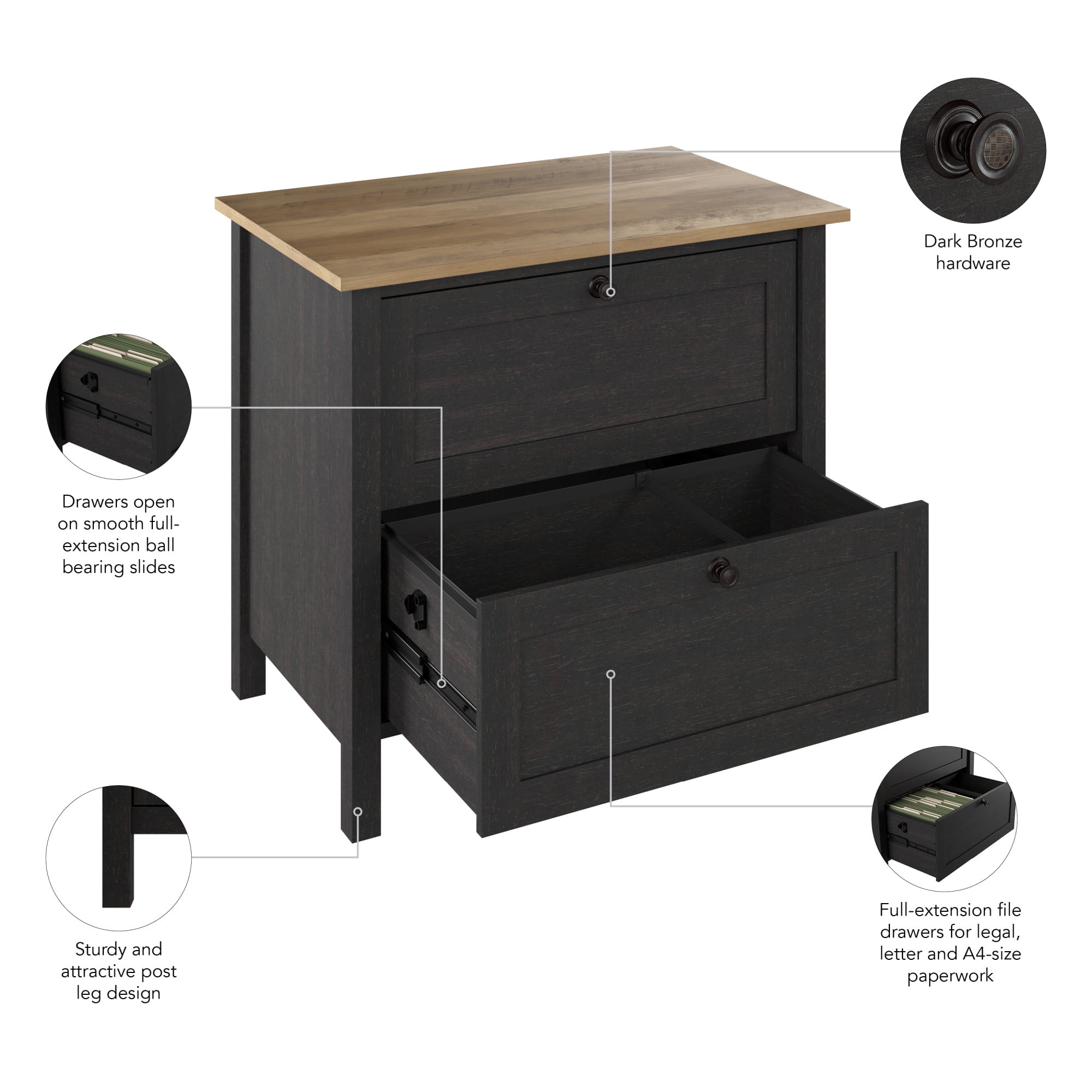 Mayfield 2 Drawer Lateral File Cabinet in Vintage Black and Reclaimed Pine