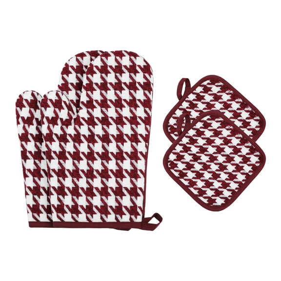 Unique Bargains Oven Mitts Pot Holders Sets Heat Resistant Oven Mitts Red 10.6x7.1inch