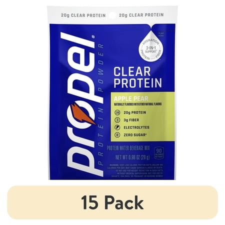 (15 pack) Propel Clear Protein Powder, 20g Protein, Zero Sugar, Apple Pear, Powdered Clear Protein Drink Mix 0.98 oz