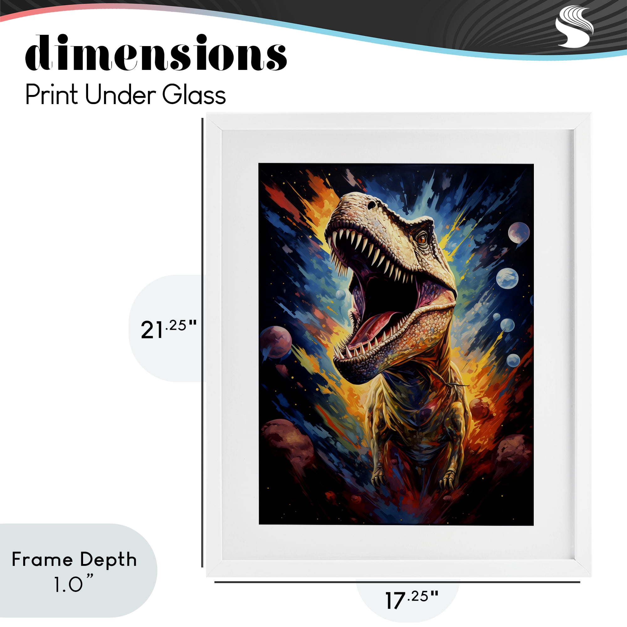 Stupell Industries Dinosaur with Planets White Framed Print Under Glass, design by Creative Studio