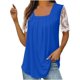 thumbnail image 3 of Blusas para mujer moda 2023 Casual cuello cuadrado Color sólido encaje Patchwork plisado blusa manga corta camisas de verano, 3 of 5