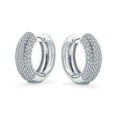 thumbnail image 2 of Bling Jewelry Womens Timeless Pave CZ Bridal Huggie Hoop Earrings Wedding Formal Party Rhodium Plated Hinge, 2 of 6