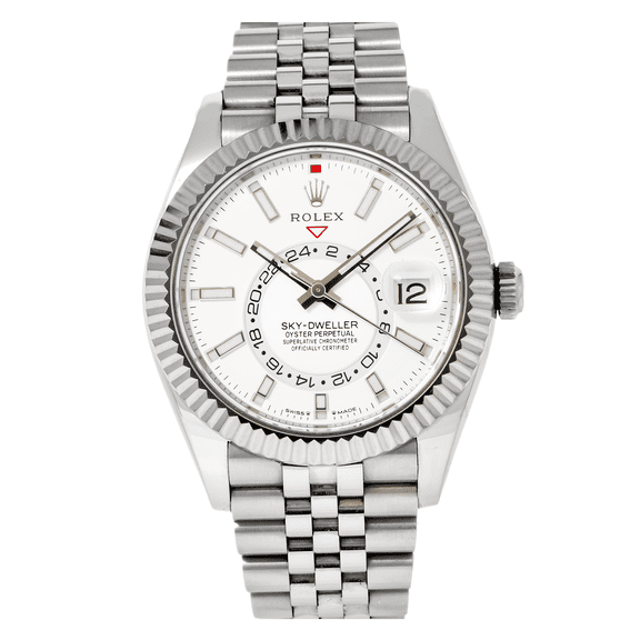 Pre-Owned Rolex Sky-Dweller 42MM 336934 White Dial Fluted Bezel Stainless Steel Jubilee Bracelet