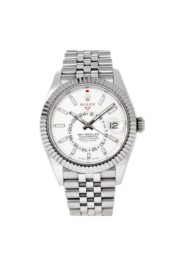 Pre-Owned Rolex Sky-Dweller 42MM 336934 White Dial Fluted Bezel Stainless Steel Jubilee Bracelet