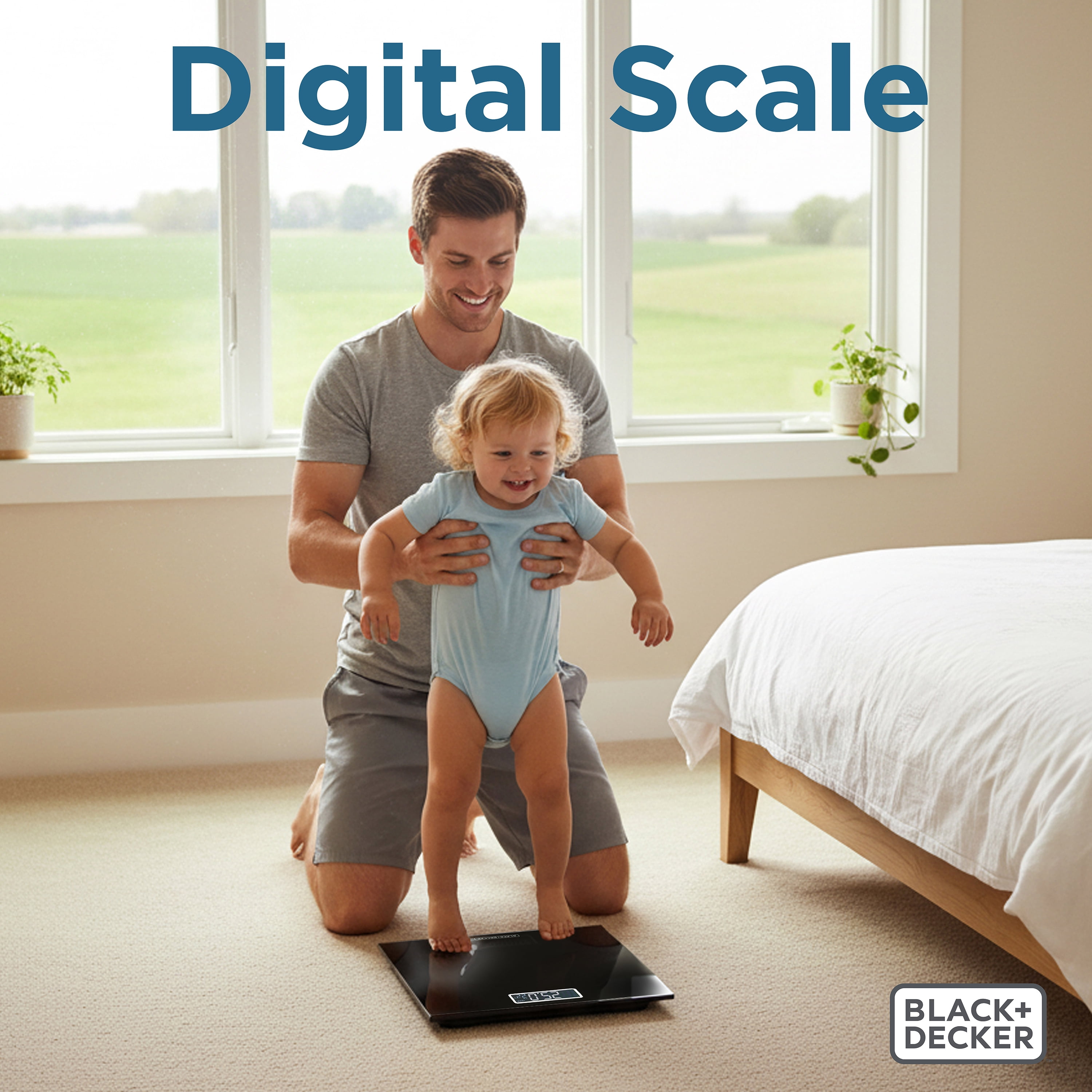 BLACK+DECKER Digital Body Weight Scale, Accurate Weight Measurements, LCD Display, Tempered Glass, Non-Slip, Black