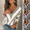 thumbnail image 4 of Douhoow Autumn Women Sweater V Neck Contrast Color Sweater Loose Knit Pullover, 4 of 4