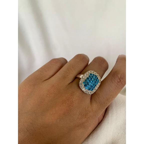Carillon Neon Apatite Ring, Gemstone Cluster 1.16 ct 925 Sterling Silver Ring for Women, Ring Size : 4