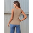 thumbnail image 5 of Women'S Summer Square Neck Casual Ribbed Knit Sleeveless Tank Top Khaki M, 5 of 6