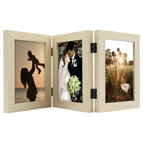 Golden State Art 3-Opening 5 x 7 Beige Trifold Hinged Picture Frames, 1-Pack