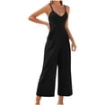 thumbnail image 1 of AherBiu Boho Rompers for Women Spaghetti Strap Deep V Neck Sleeveless Straight Wide Leg Jumpsuits, 1 of 2