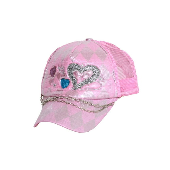 Clover Hearts with Checkered Diamonds Trucker Hat - Pink