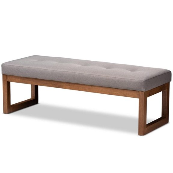Bowery Hill Tufted Bench in Grey and Walnut Brown