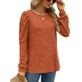 thumbnail image 6 of Womens Tops Women's Solid Color Casual Knit Pullover Puff Long Sleeve T-Shirt Tops, 6 of 8