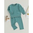 thumbnail image 3 of Bagilaanoe 2PCS Newborn Baby Girl Boy Long Pants Set Solid Color Long Sleeve Sweatshirt Pullover Tops + Drawstring Sweatpants 3M 6M 9M 12M 18M Infant Casual Sweatsuits, 3 of 8