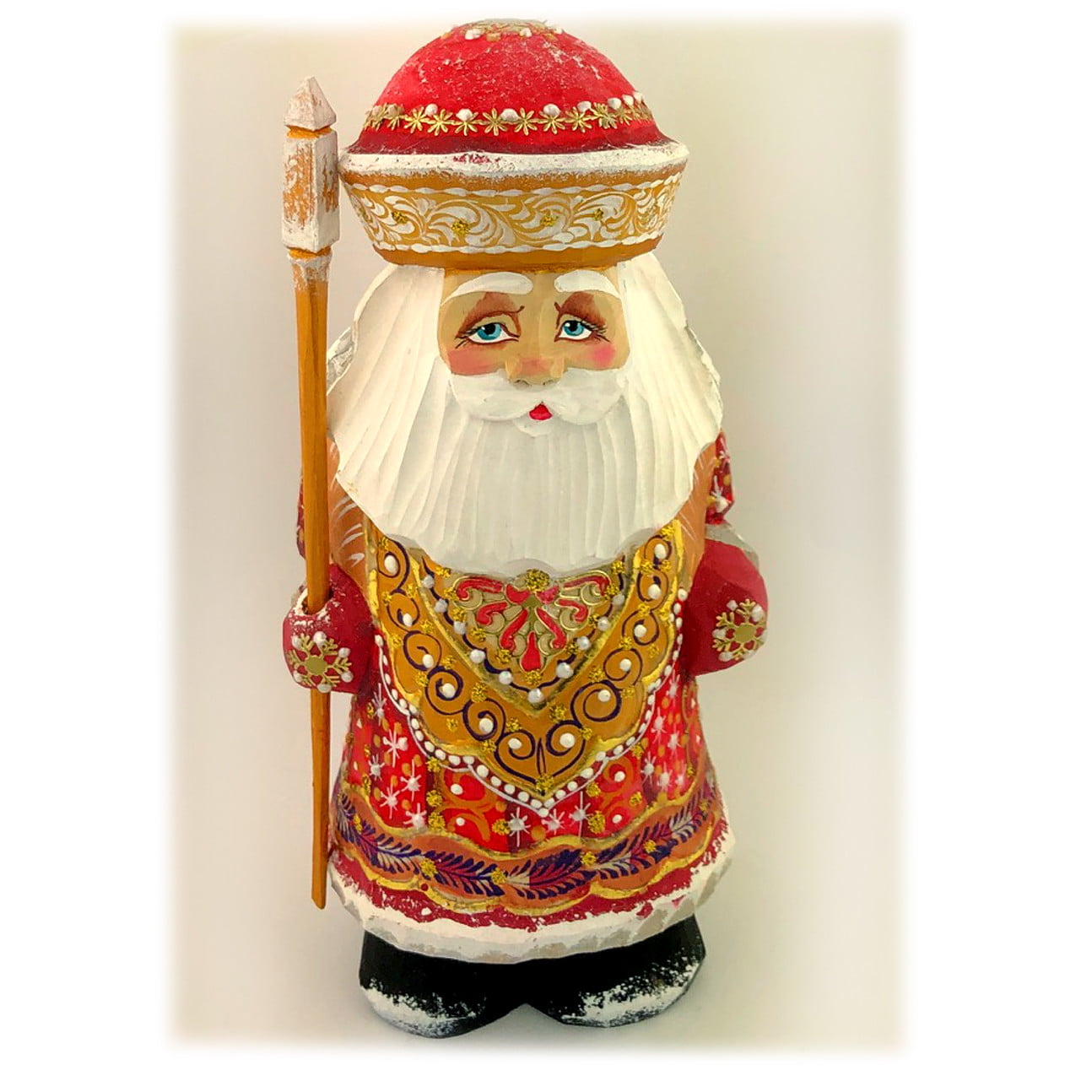 Hand Carved Hand Painted Santa Claus Russian Father Frost Figurine 7 " Tall 