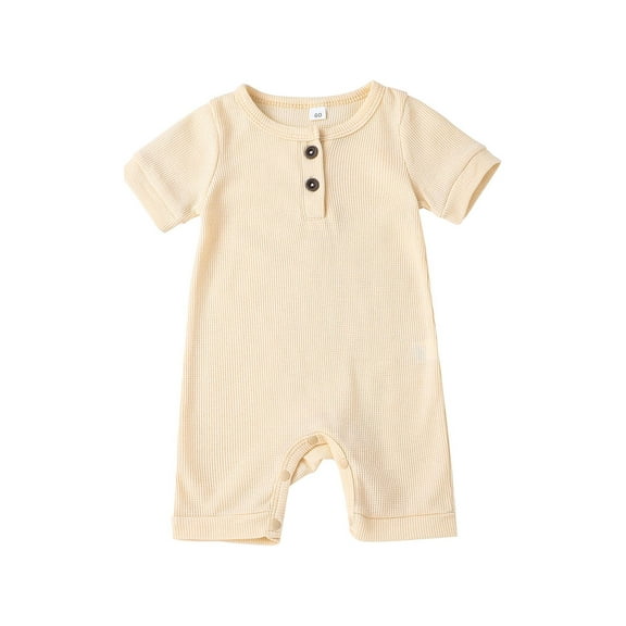 Kiapeise Unisex Newborn Baby Boy Girl Summer Romper Waffle Knitted Jumpsuit Short Infant Solid Clothes Ribbed One-Piece Outfit
