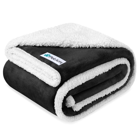 PetAmi Waterproof Dog Blanket for Small Medium Dog Puppy Cat Throw for Couch Cover Leakproof Protection Sherpa Fleece Reversible Soft Washable 29x40 Black