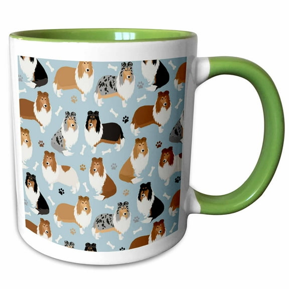 3drose, Rough Collie Paws and Bones Dog Pattern, 15oz Two-tone Green Mug