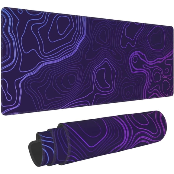 Purple Topographic Mouse Pad Large Gaming XL Map Lines Contour Desk Pad Long Extra Cool Non Slip Keyboard Computer Laptop Mouse Mat 31.5 x 11.8 in