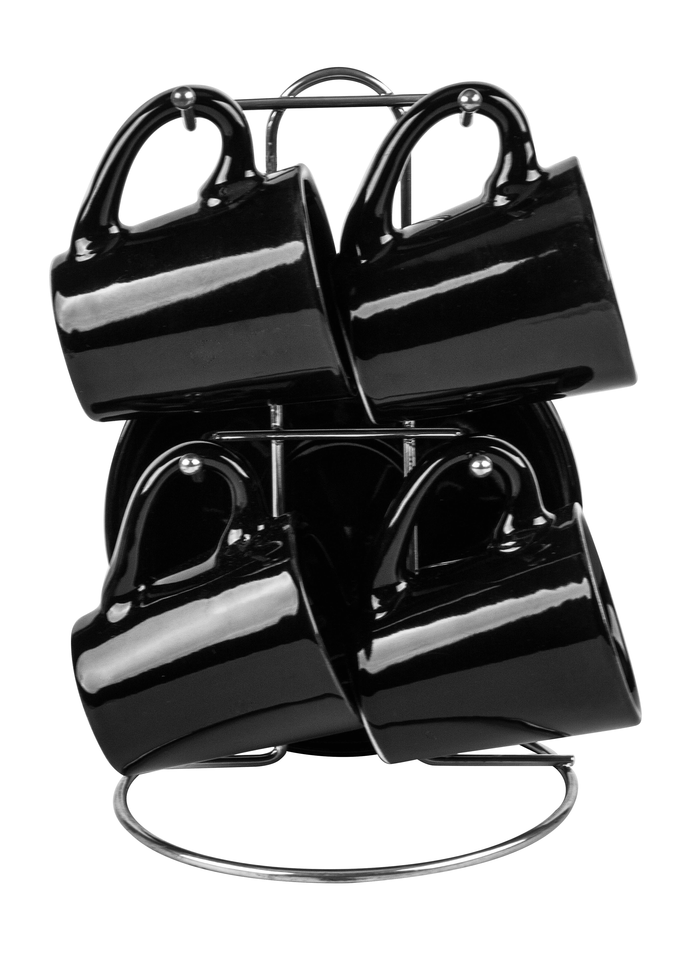 (2 pack) Bene Casa Black Ceramic Espresso Cups & Saucers Set of 9