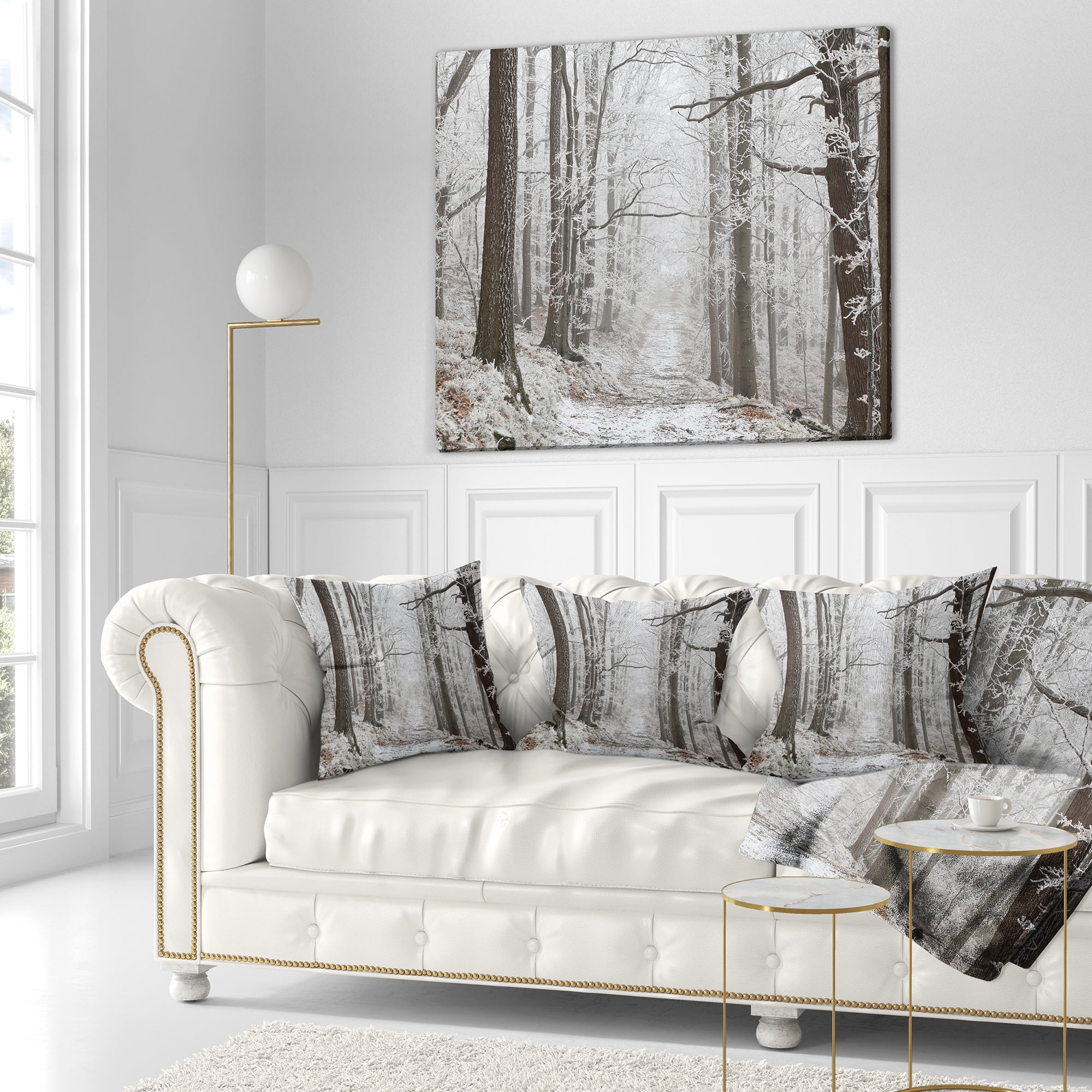 Designart Forest Trail on Winter Morning - Forest Throw Pillow - 18x18