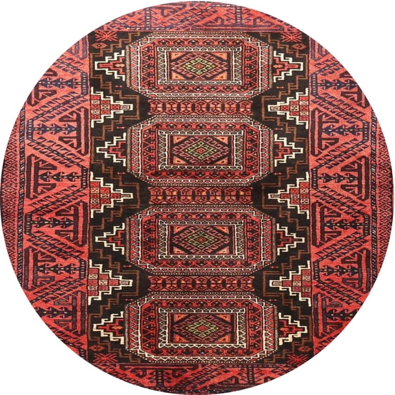 Ahgly Company Machine Washable Indoor Round Traditional Cherry Red Area Rugs, 4' Round