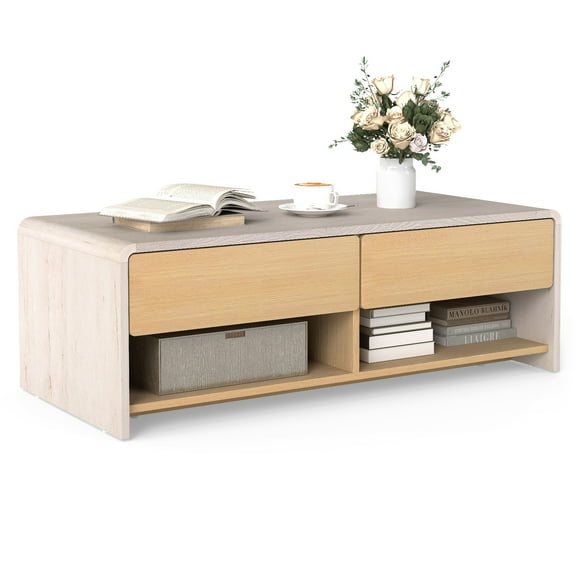 Gymax Home Coffee Table w/ 2 Drawers & 2 Storage Shelf Rectangle Table Cocktail Table