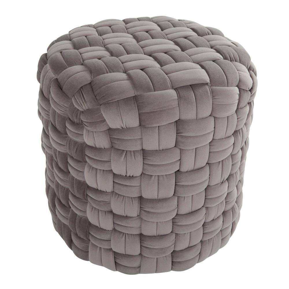 LumiSource Dark Grey Velvet Braided Round 16" Ottoman