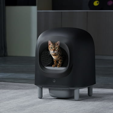 Aoruefar Automatic Cat Litter Box, APP Remote Control Self Cleaning Cat Litter Box, Alerts, Odor Suppression, For Multiple Cats Family with Black Shell