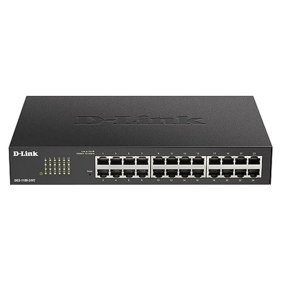 D-Link Ethernet Switch, 24 Port Gigabit Easy Smart Managed Network Internet Desktop or Rack Mountable (DGS-1100-24V2), Black
